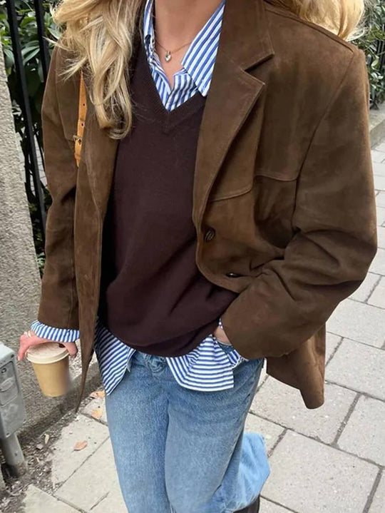 Casual Vintage suède Losse Dames Jas Met Zakken - Chelsey