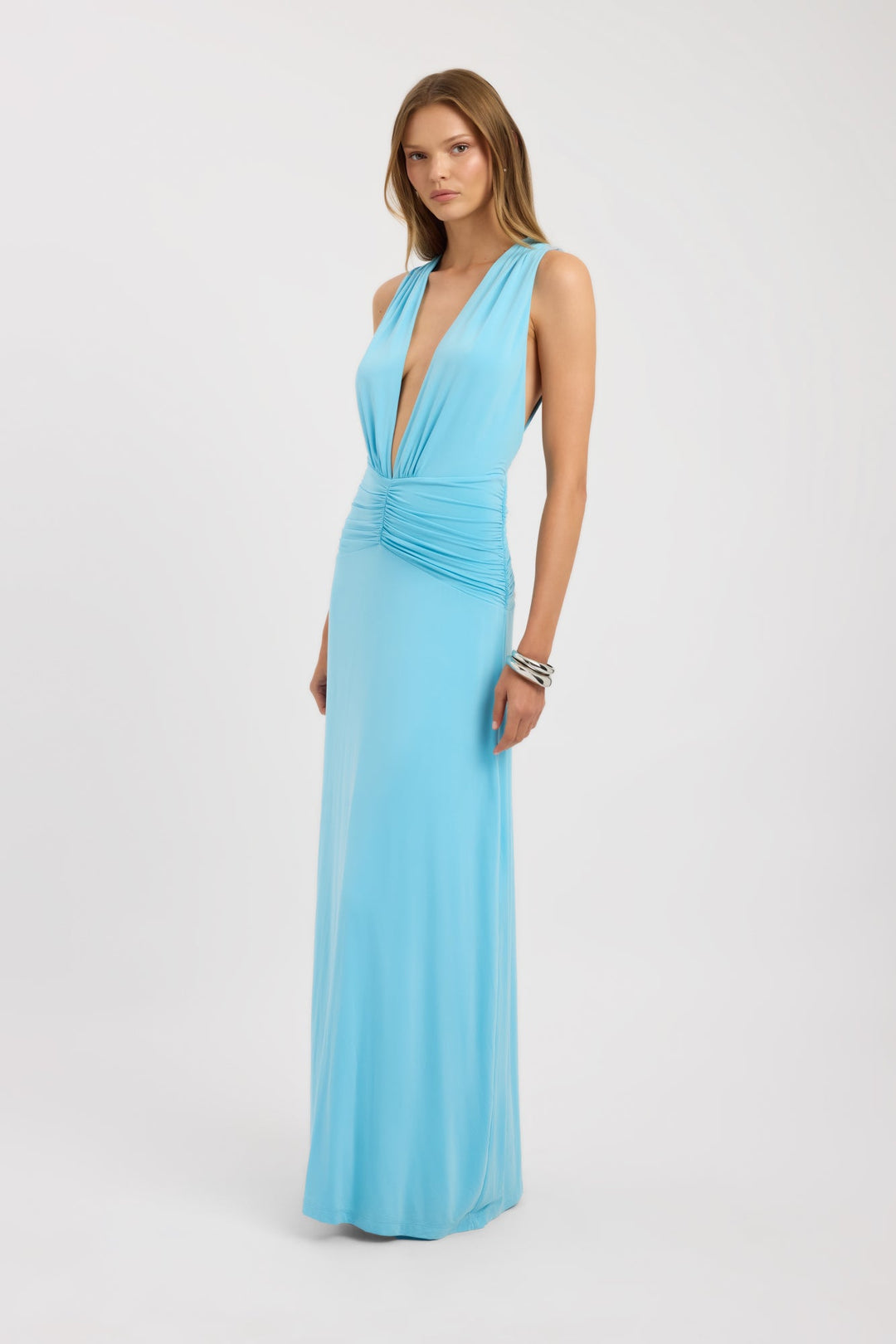 Dames | Maxi Jurk | Diepe Halslijn | Mouwloos | Rimpeling Taille | Elegant | Stijlvol