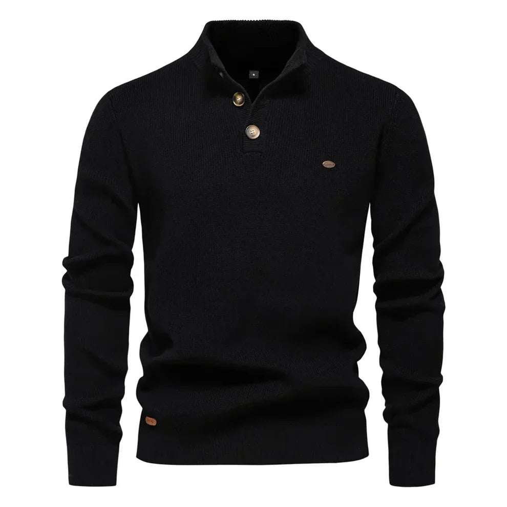 Heren Knitted Jumper met Knopsluiting en Staande Kraag in Tailored Fit