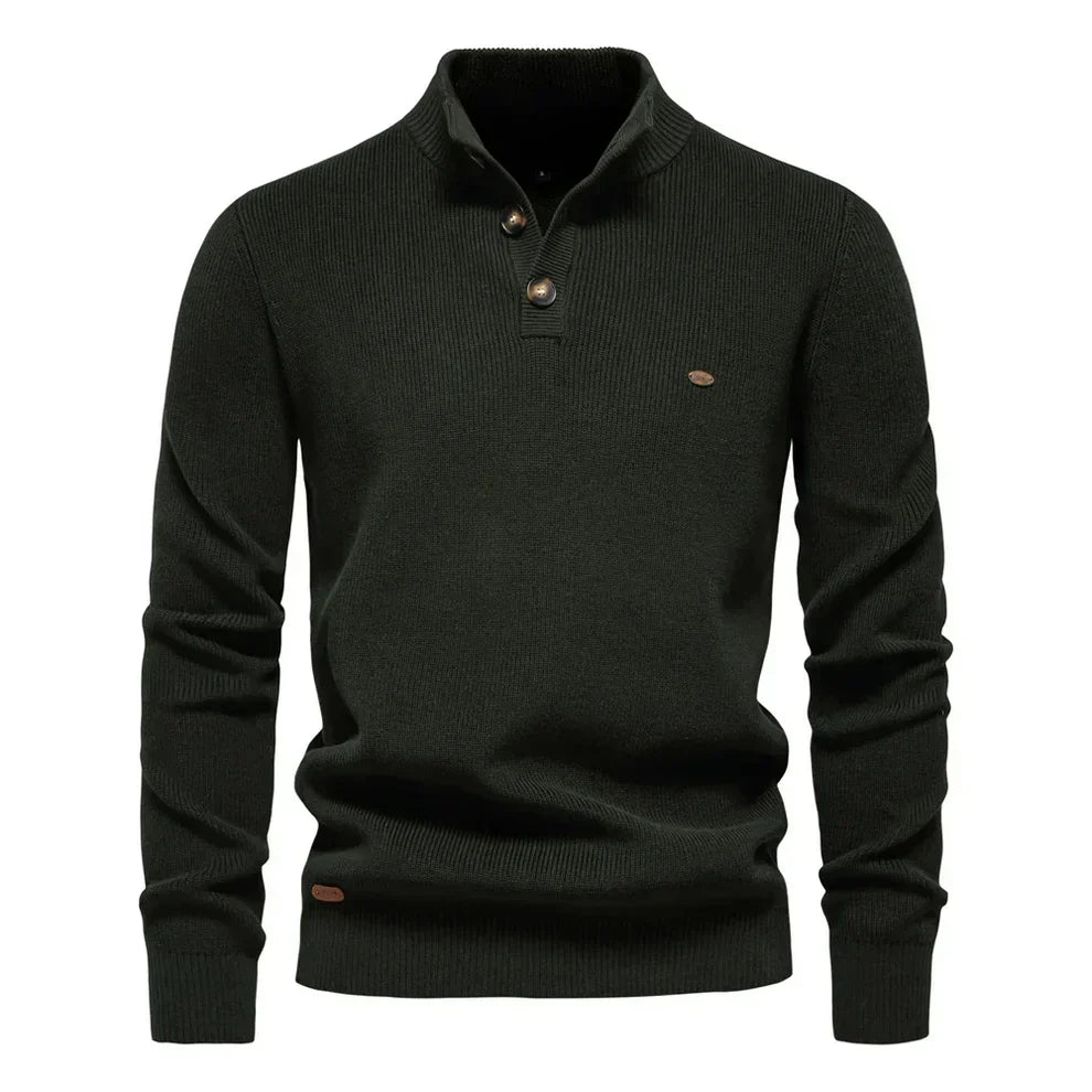 Heren Knitted Jumper met Knopsluiting en Staande Kraag in Tailored Fit
