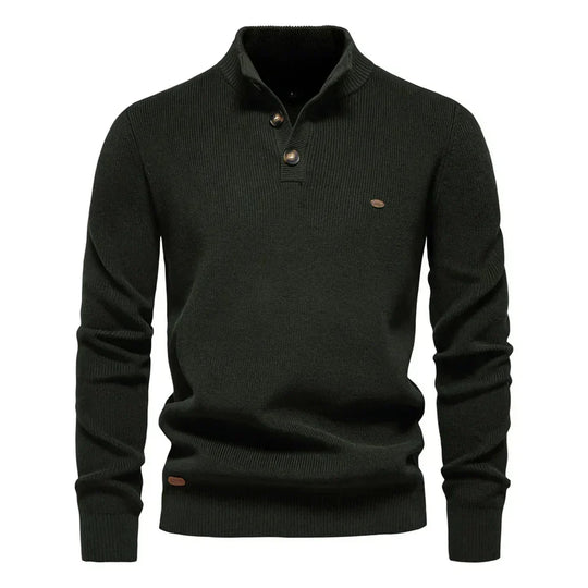 Heren Knitted Jumper met Knopsluiting en Staande Kraag in Tailored Fit