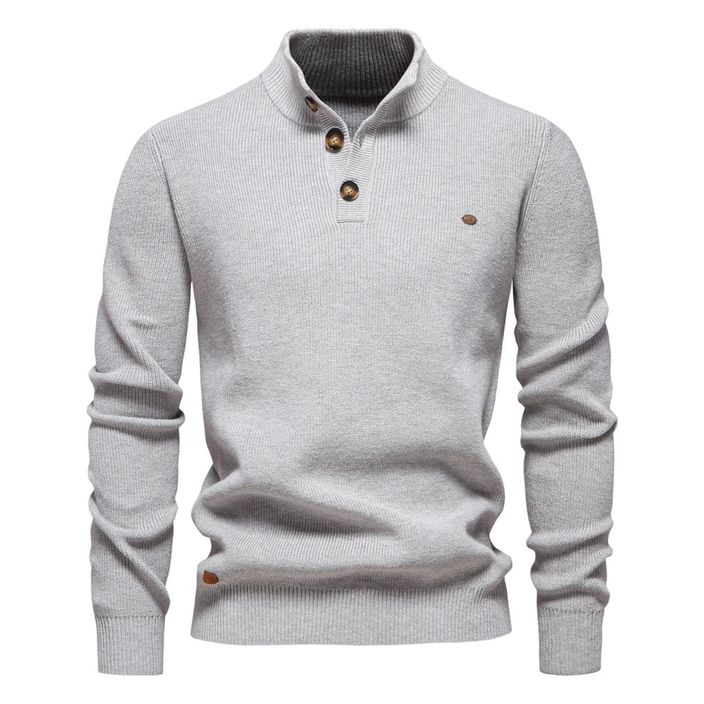 Heren Knitted Jumper met Knopsluiting en Staande Kraag in Tailored Fit