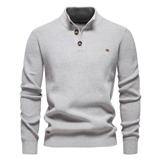 Heren Knitted Jumper met Knopsluiting en Staande Kraag in Tailored Fit