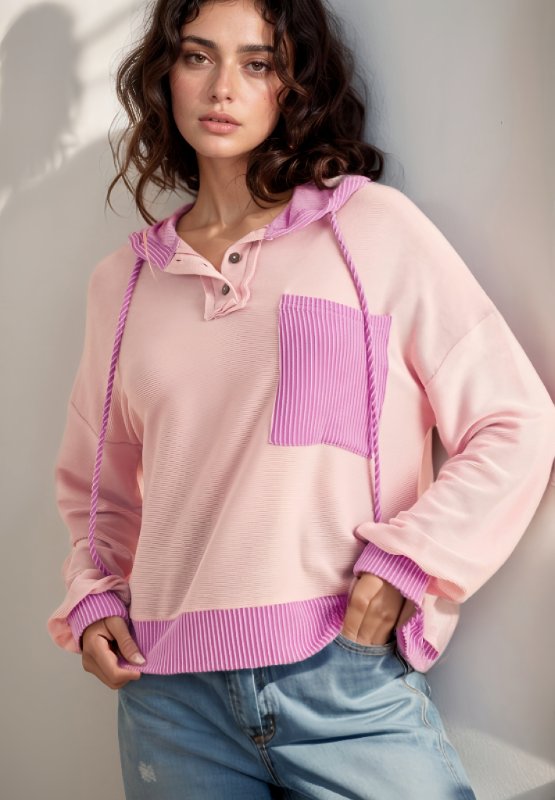 Geknoopte Kleurblok Hoodie met Trekkoord | Comfortabel & Praktisch | Casual Streetwear
