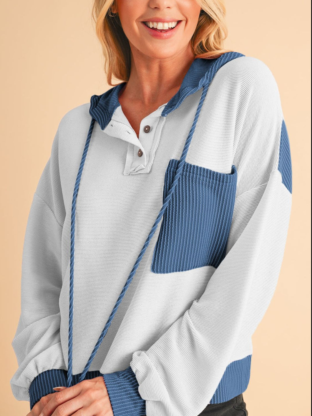 Geknoopte Kleurblok Hoodie met Trekkoord | Comfortabel & Praktisch | Casual Streetwear