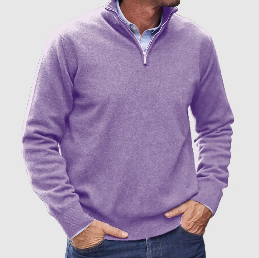 Heren Half-Zip Gebreide Trui met Staande Kraag en Geribbelde Mouwen