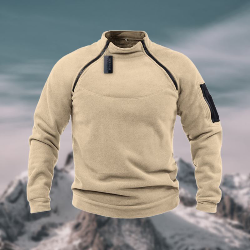 Heren Tactische Winddichte Fleece Trui met Hoge Hals en Halve Rits