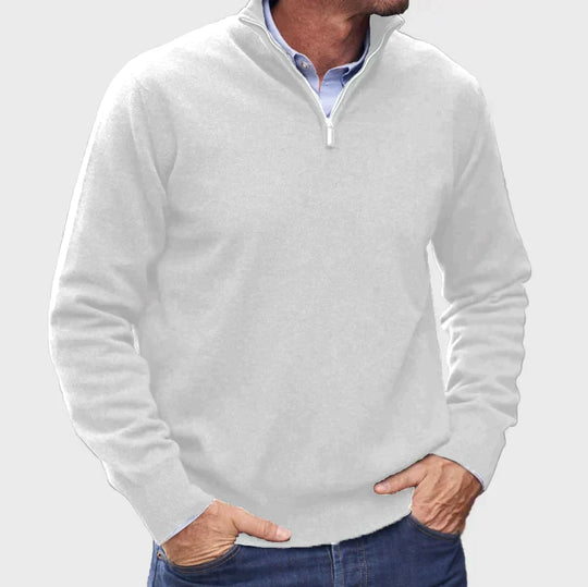 Heren Half-Zip Gebreide Trui met Staande Kraag en Geribbelde Mouwen