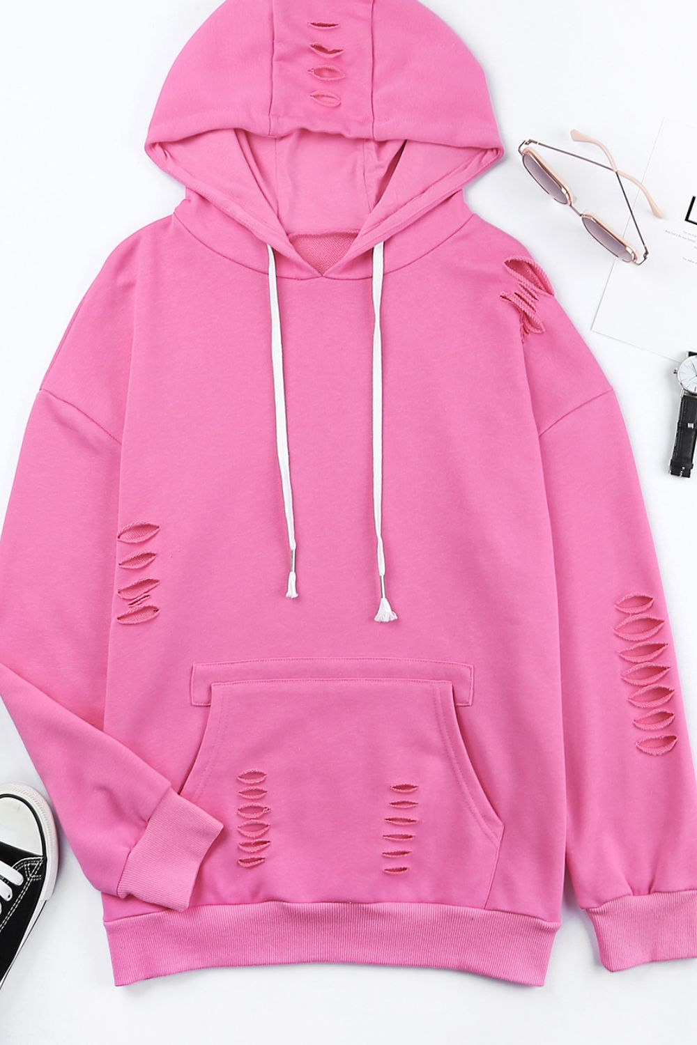 Versleten Trekkoord Lange Mouwen Hoodie | Met Zak en Casual Pasvorm | Comfortabele Hoodie