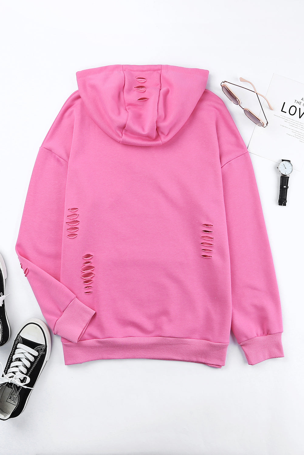 Versleten Trekkoord Lange Mouwen Hoodie | Met Zak en Casual Pasvorm | Comfortabele Hoodie
