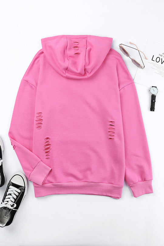 Versleten Trekkoord Lange Mouwen Hoodie | Met Zak en Casual Pasvorm | Comfortabele Hoodie