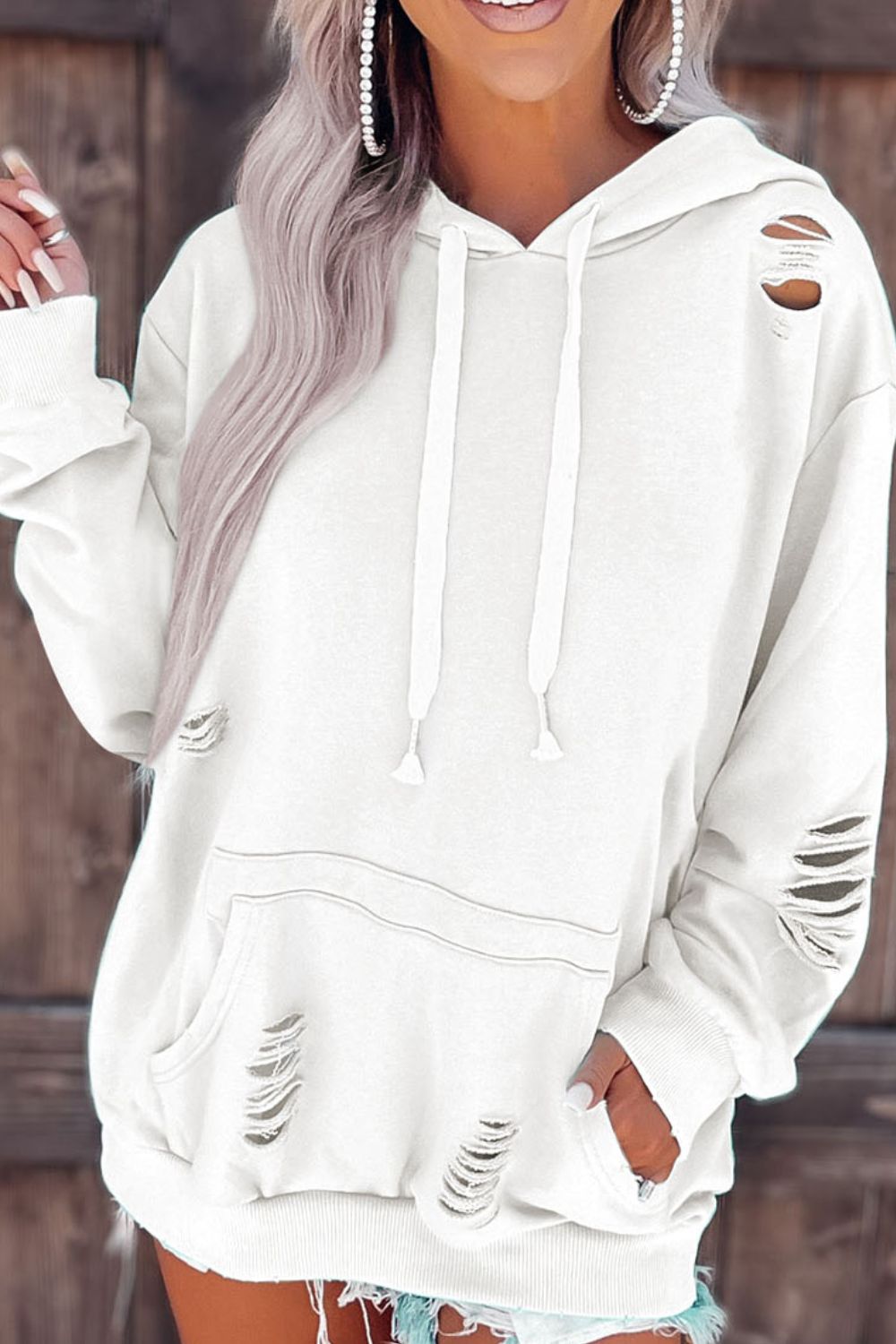 Versleten Trekkoord Lange Mouwen Hoodie | Met Zak en Casual Pasvorm | Comfortabele Hoodie