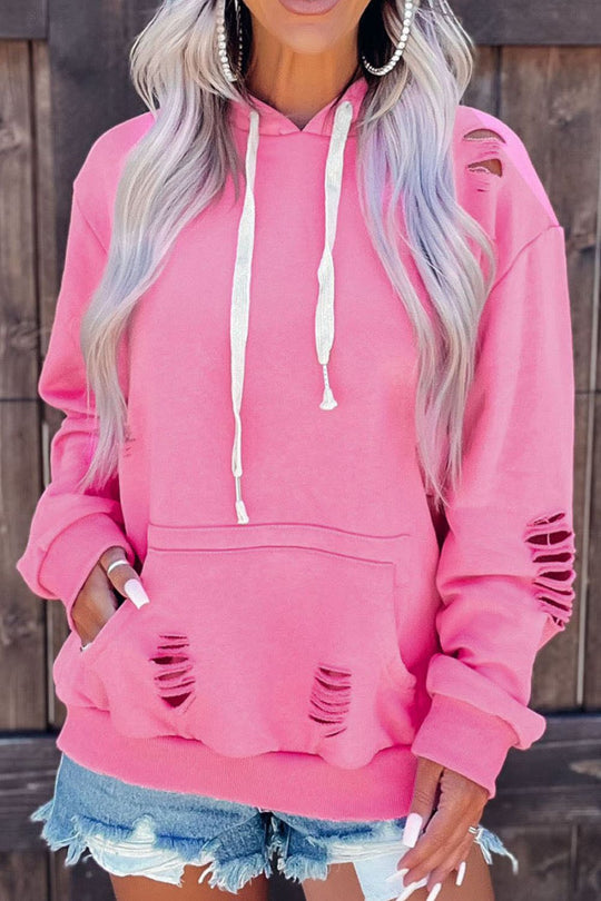 Versleten Trekkoord Lange Mouwen Hoodie | Met Zak en Casual Pasvorm | Comfortabele Hoodie