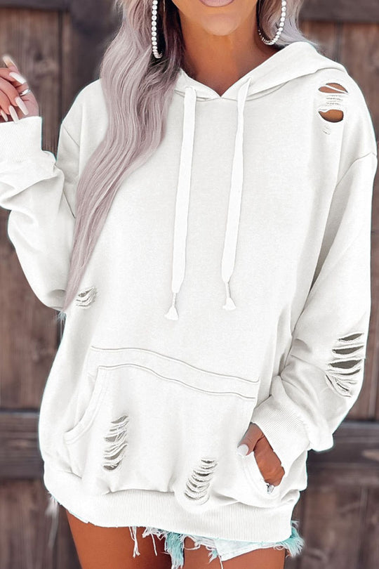Versleten Trekkoord Lange Mouwen Hoodie | Met Zak en Casual Pasvorm | Comfortabele Hoodie