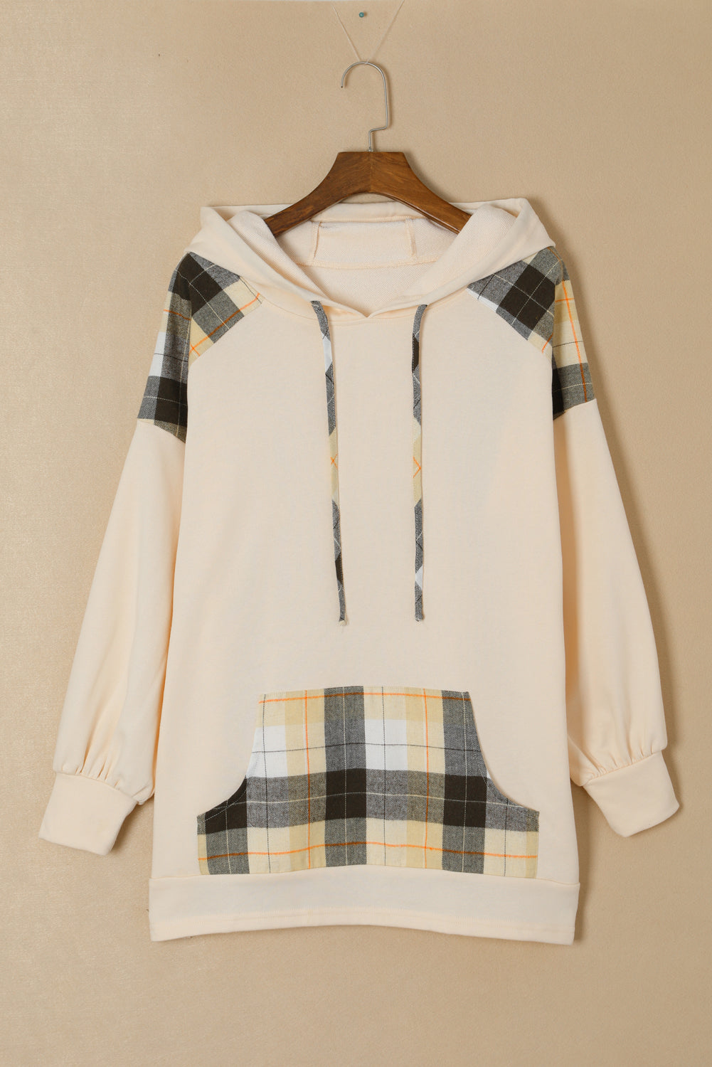 Trekkoord Geruite Lange Mouwen Hoodie | Casual Comfort | Praktisch met Zakken