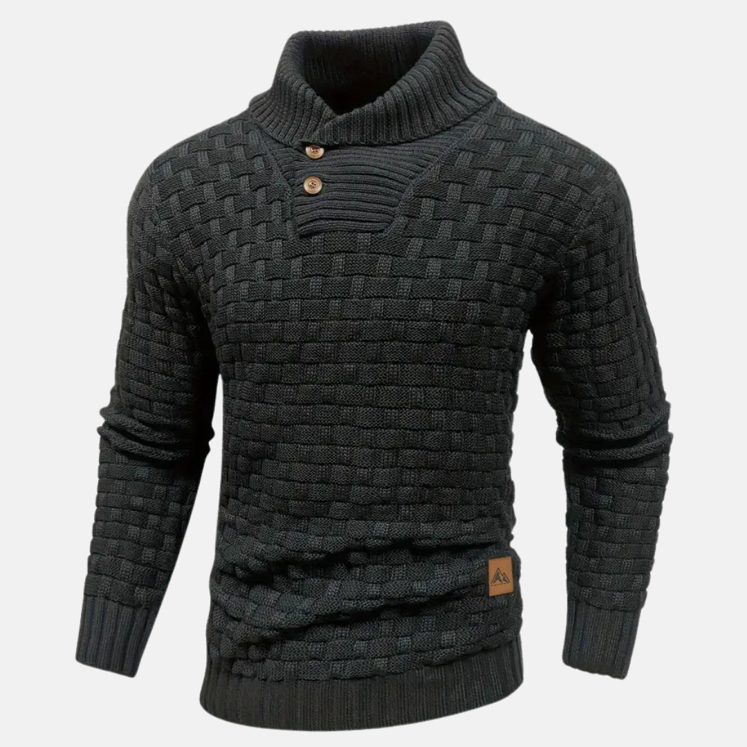Heren Textured Knit Trui met Sjaalkraag en Knopdetail