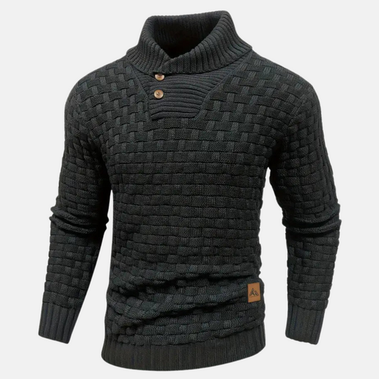 Heren Textured Knit Trui met Sjaalkraag en Knopdetail