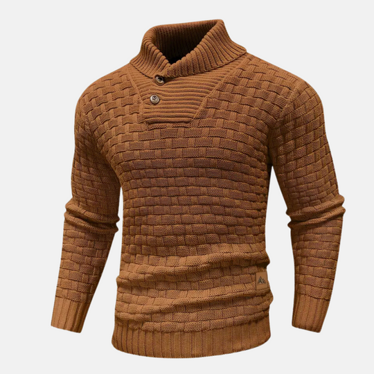 Heren Textured Knit Trui met Sjaalkraag en Knopdetail