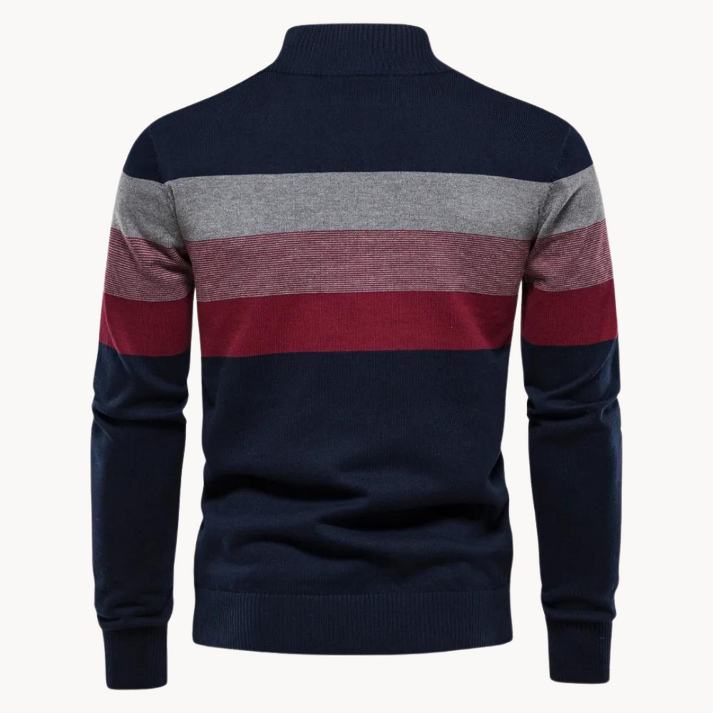 Heren Gestreepte Quarter-Zip Trui met Modern Slim Fit Ontwerp