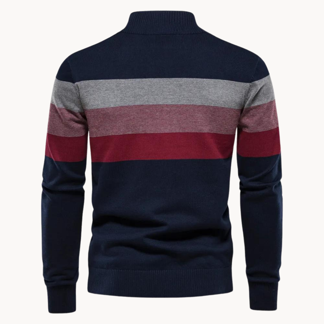 Heren Gestreepte Quarter-Zip Trui met Modern Slim Fit Ontwerp
