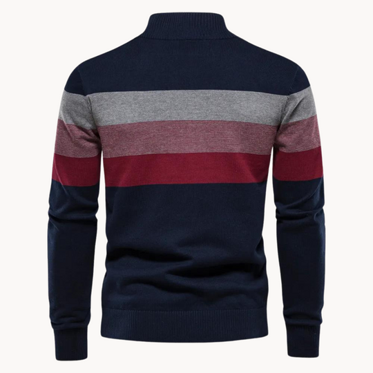 Heren Gestreepte Quarter-Zip Trui met Modern Slim Fit Ontwerp