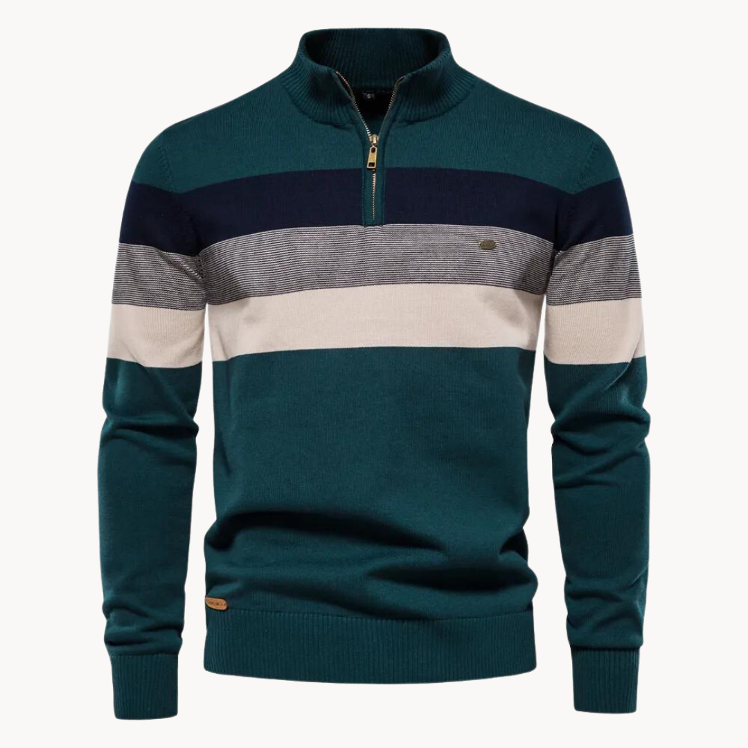 Heren Gestreepte Quarter-Zip Trui met Modern Slim Fit Ontwerp