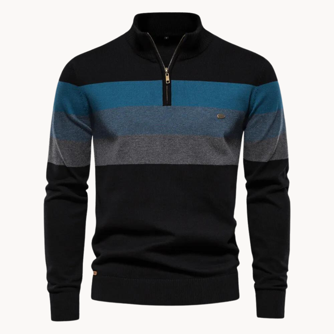 Heren Gestreepte Quarter-Zip Trui met Modern Slim Fit Ontwerp
