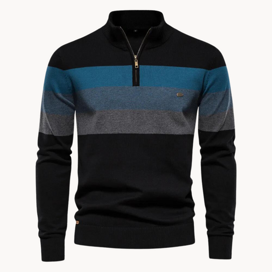 Heren Gestreepte Quarter-Zip Trui met Modern Slim Fit Ontwerp