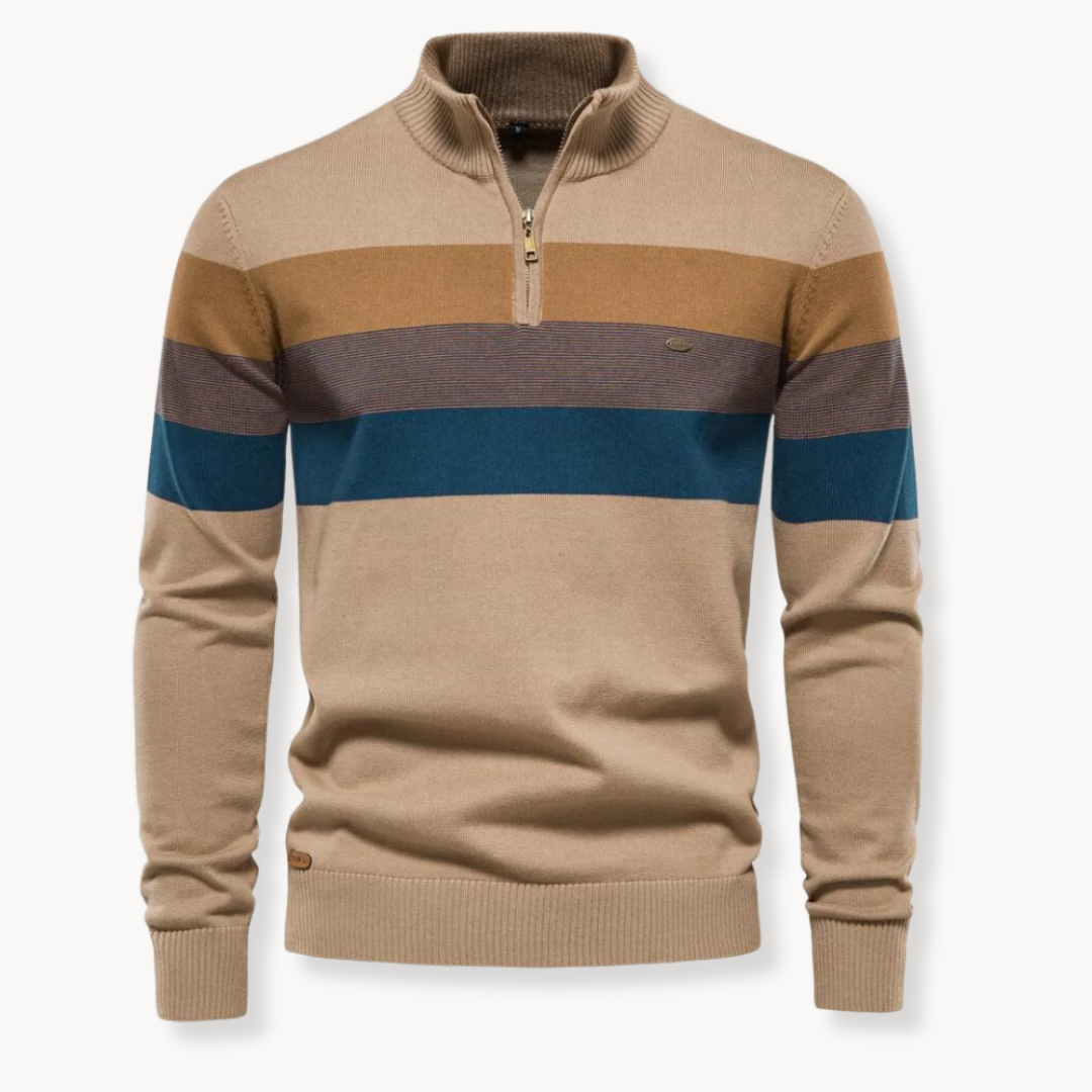 Heren Gestreepte Quarter-Zip Trui met Modern Slim Fit Ontwerp