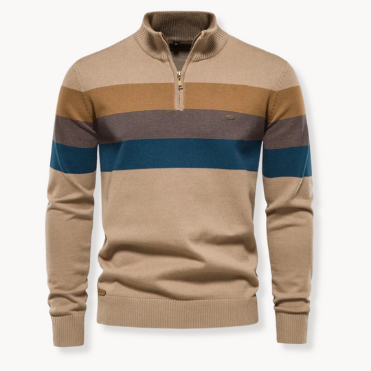 Heren Gestreepte Quarter-Zip Trui met Modern Slim Fit Ontwerp