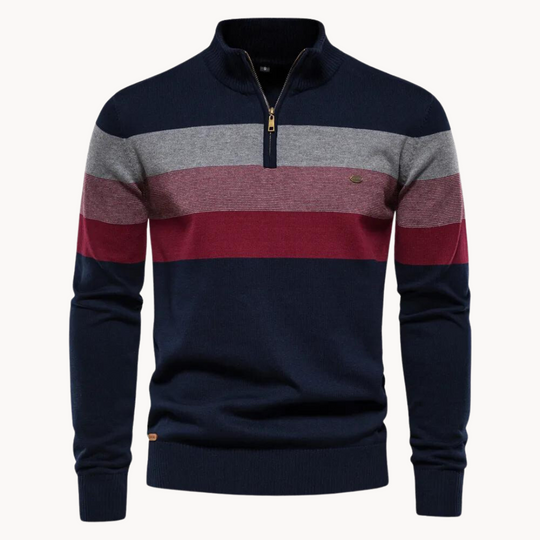 Heren Gestreepte Quarter-Zip Trui met Modern Slim Fit Ontwerp