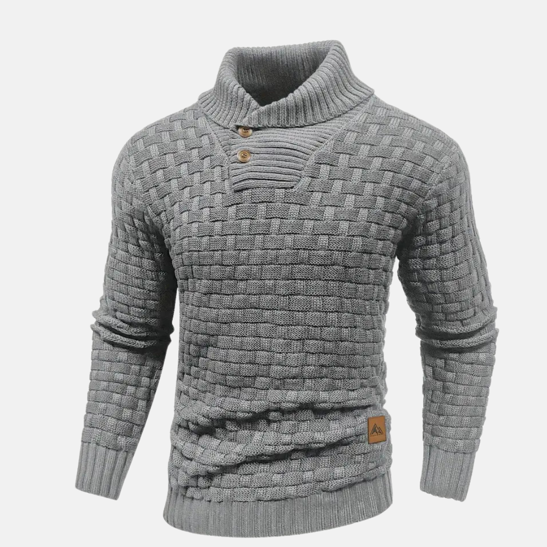 Heren Textured Knit Trui met Sjaalkraag en Knopdetail