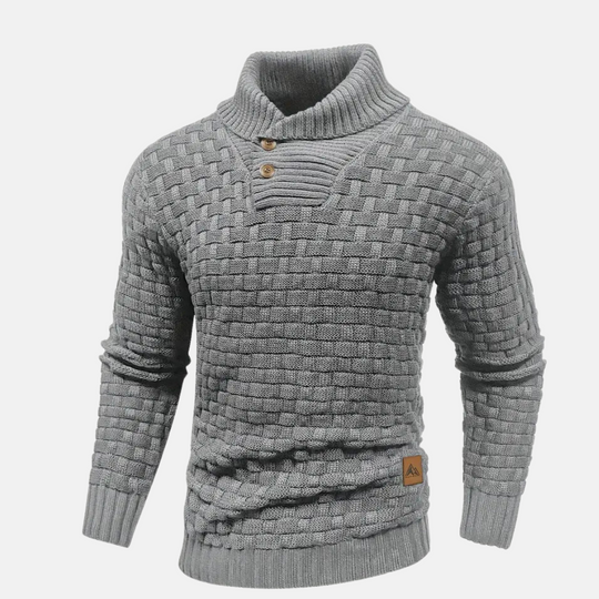 Heren Textured Knit Trui met Sjaalkraag en Knopdetail