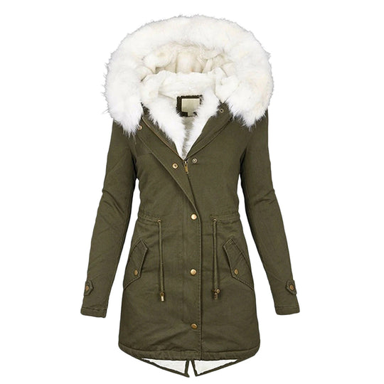 Dames Winterjas | Warme Fleece Gevoerde Jas | Winddichte Gevoerde Buitenkleding | Comfortabele Koude-Weer Laag