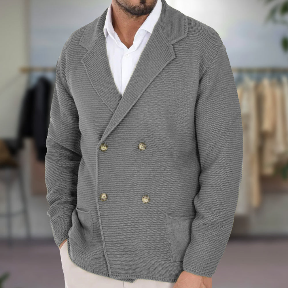 Heren Gebreide Cardigan met Dubbelzijdige Sluiting en Blazer Revers