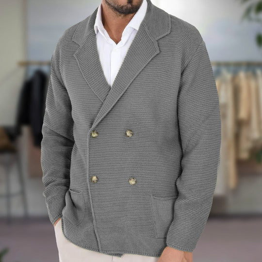 Heren Gebreide Cardigan met Dubbelzijdige Sluiting en Blazer Revers