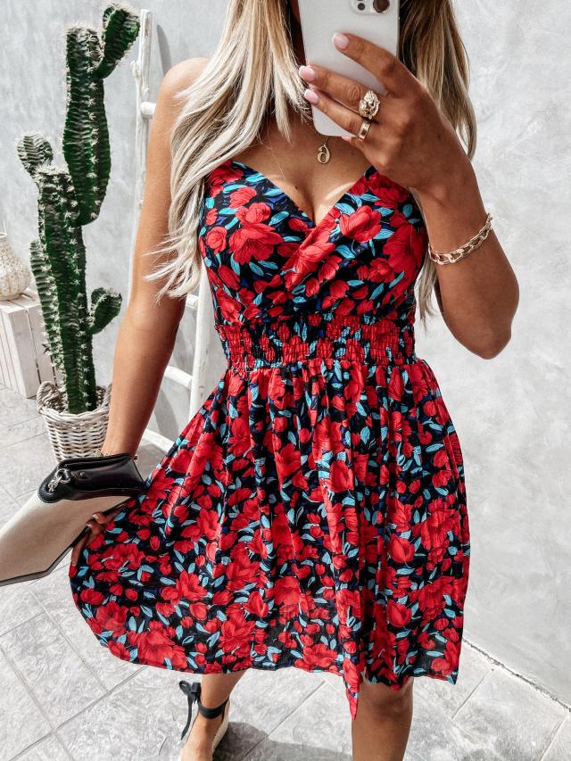 Zomerbloemenjurk met Diepe Decolleté en Rimpelingen