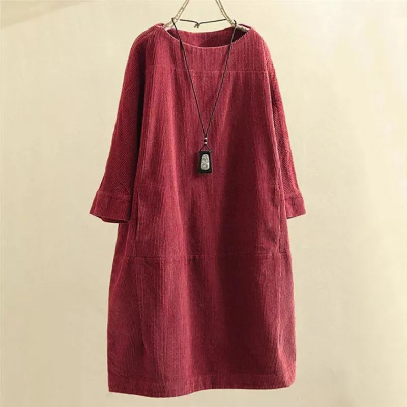 Dames corduroy jurk met een losse pasvorm