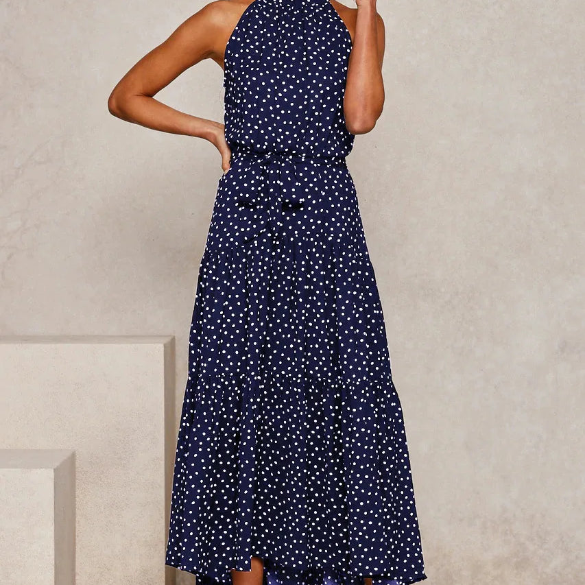 Elegante Midi Jurk met Stipjes en Halsband