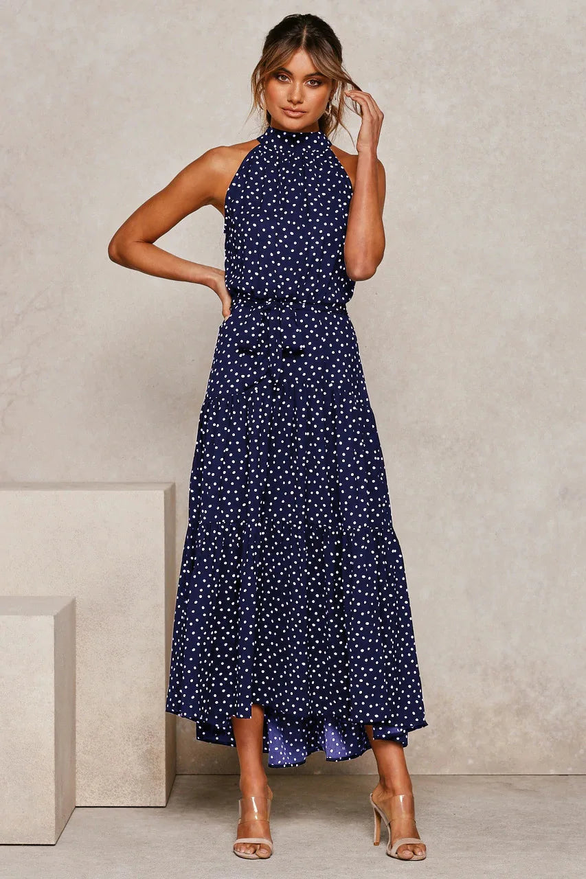 Elegante Midi Jurk met Stipjes en Halsband