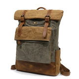 Heren Vintage Canvas Rugzak | Waterdichte Leren Schooltas | Casual Dagrugzak voor Laptop en Reizen