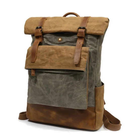 Heren Vintage Canvas Rugzak | Waterdichte Leren Schooltas | Casual Dagrugzak voor Laptop en Reizen