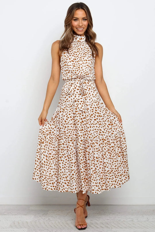 Elegante Midi Jurk met Stipjes en Halsband