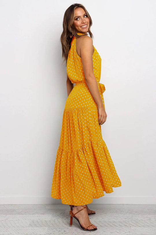 Elegante Midi Jurk met Stipjes en Halsband