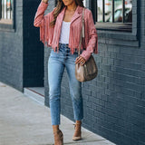 Suède Jas met Franjes Dames – Western Stijl Fringe Jacket in Zacht Imitatieleer
