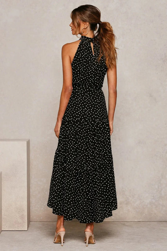 Elegante Midi Jurk met Stipjes en Halsband
