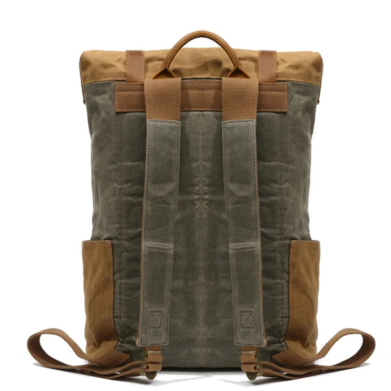 Heren Vintage Canvas Rugzak | Waterdichte Leren Schooltas | Casual Dagrugzak voor Laptop en Reizen