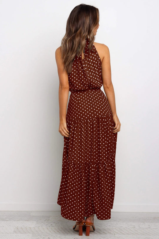 Elegante Midi Jurk met Stipjes en Halsband