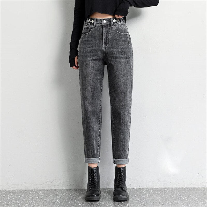Dames Jeans met Hoge Taille in Vintage Stijl