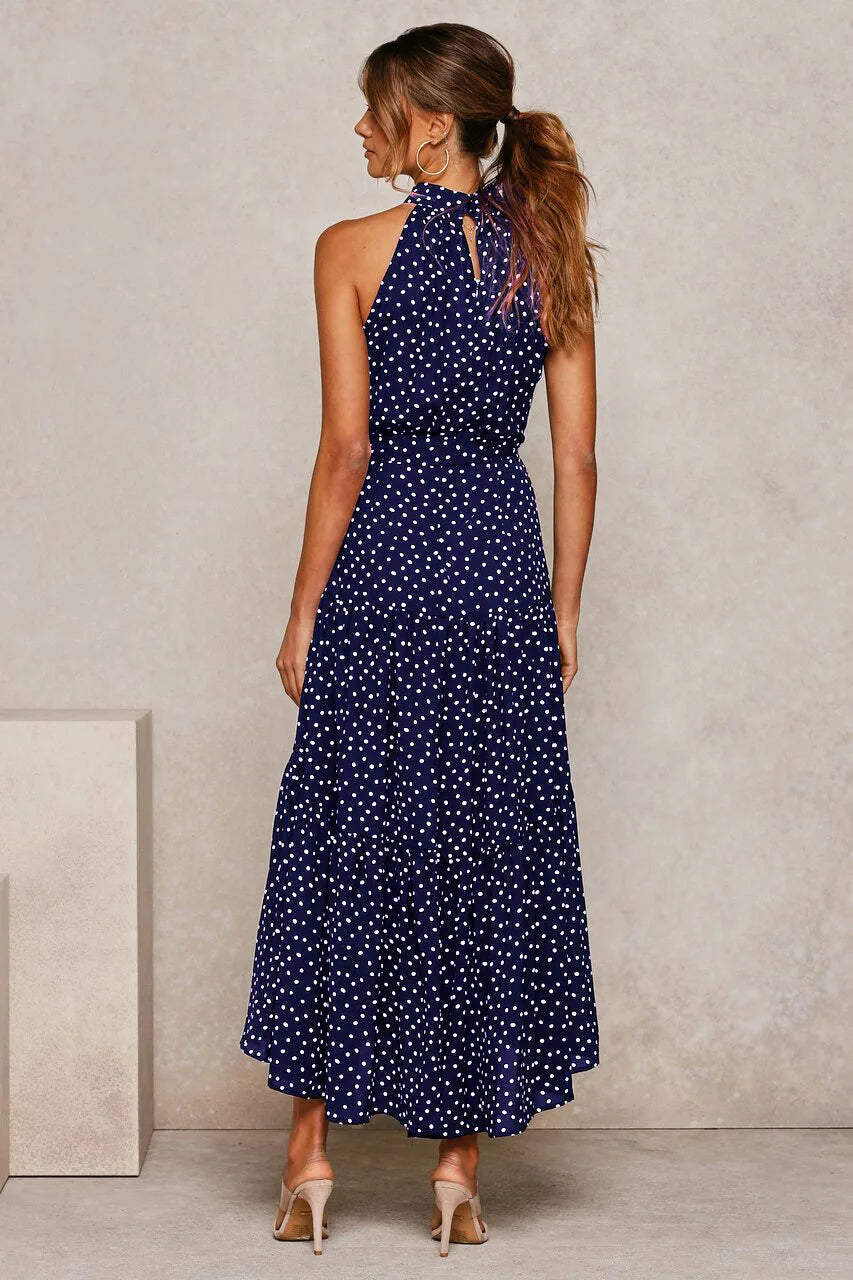 Elegante Midi Jurk met Stipjes en Halsband